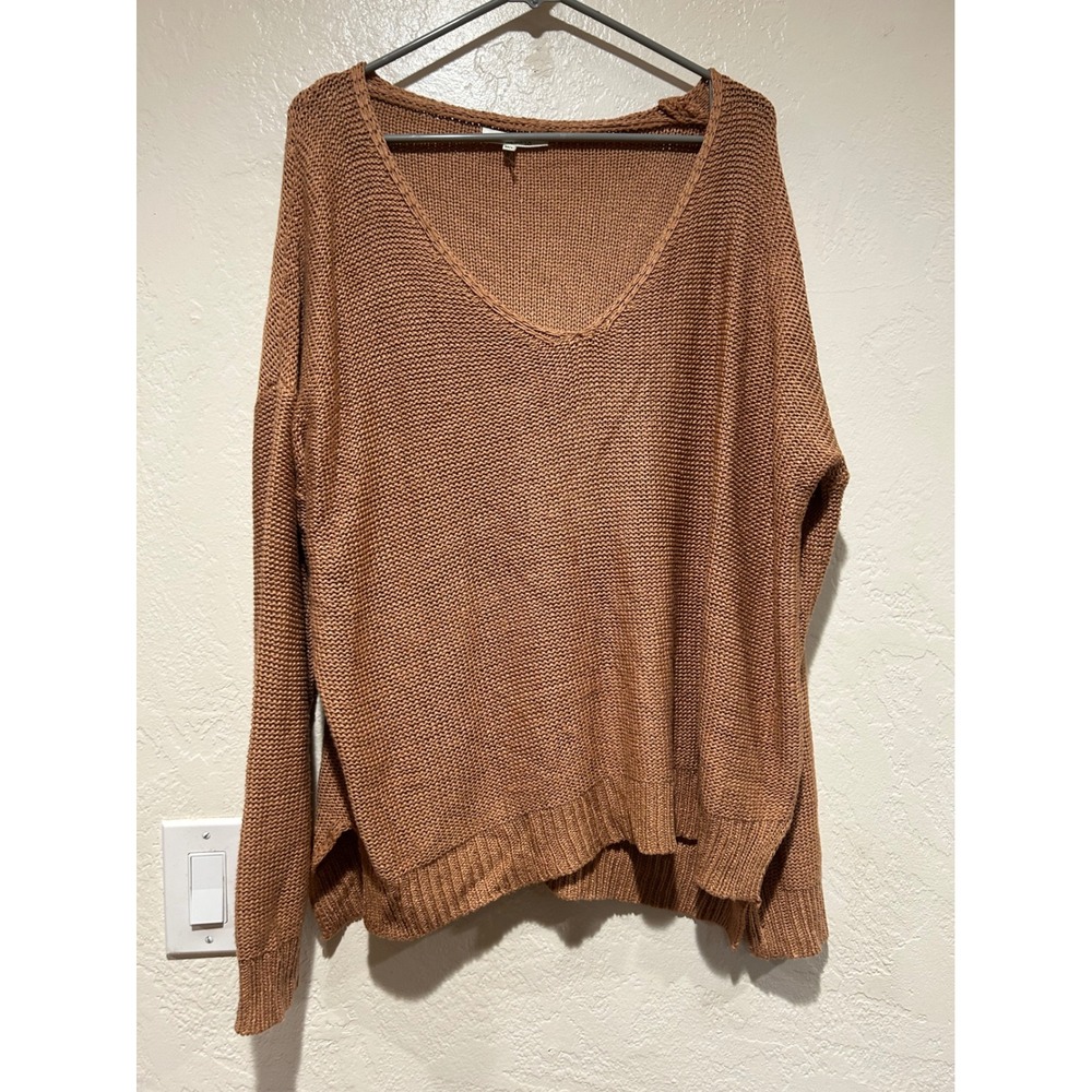 Miracle USA rust Knit V Neck Long Sleeve Sweater Top M/L